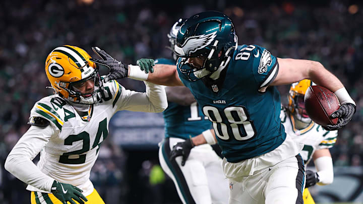 Dallas Goedert and the Eagles got past the Packers on their way to the Super Bowl last season.