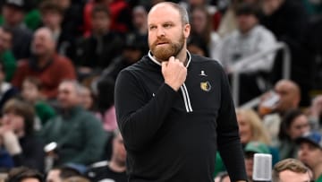 Feb 4, 2024; Boston, Massachusetts, USA; Memphis Grizzlies head coach Taylor Jenkins  looks on during the first half game against the Boston Celtics at TD Garden. Mandatory Credit: Eric Canha-USA TODAY Sports