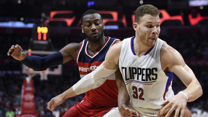 LA Clippers forward Blake Griffin (32) and Washington Wizards guard John Wall (2) at Staples Center. 