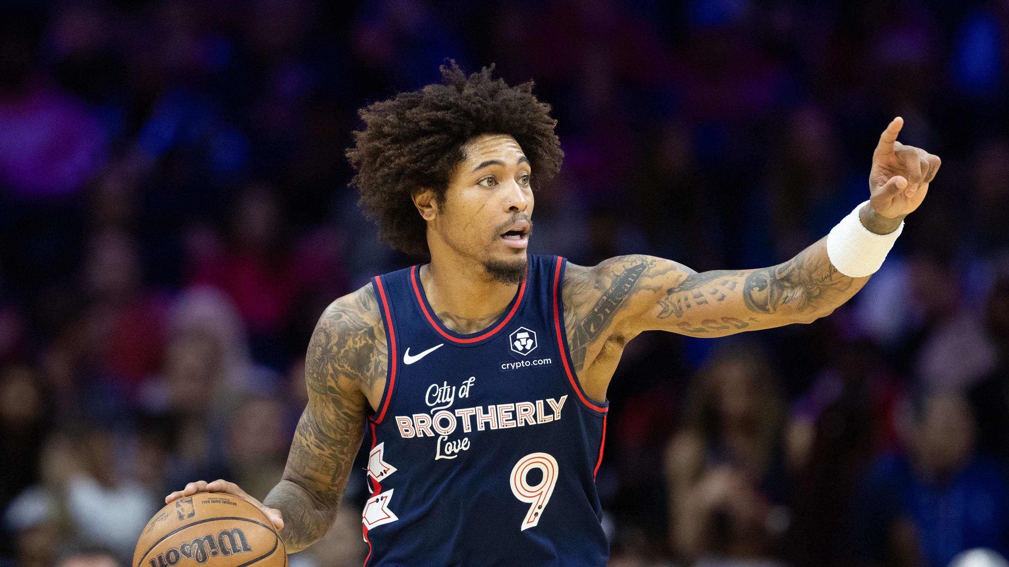 Mar 27, 2024; Philadelphia, Pennsylvania, USA; Philadelphia 76ers guard Kelly Oubre Jr. (9) controls