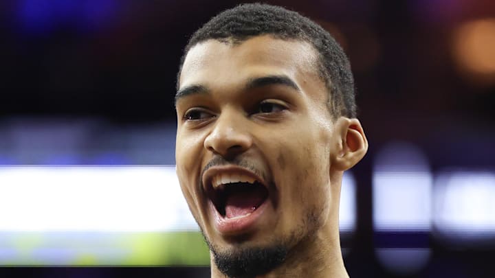 Mar 3, 2026; Philadelphia, Pennsylvania, USA; San Antonio Spurs forward Victor Wembanyama before action against the Philadelphia 76ers at Xfinity Mobile Arena. Mandatory Credit: Bill Streicher-Imagn Images