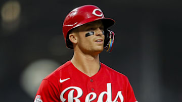 Cincinnati Reds shortstop Matt McLain (9) walks off