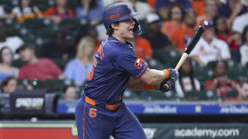 Houston Astros center fielder Jake Meyers (6) hits a single