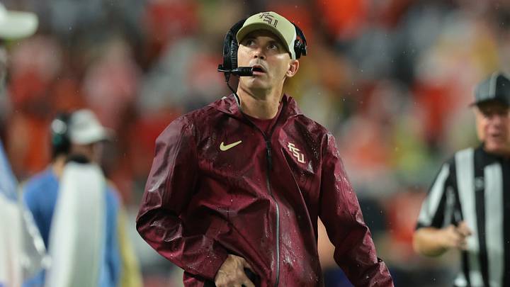 Oct 17, 2026; Miami Gardens, Florida, USA;  Florida State Seminoles head coach Mike Norvell during the first quarter against the Miami Hurricanes at Hard Rock Stadium.  Mandatory Credit: Sam Navarro-Imagn Images