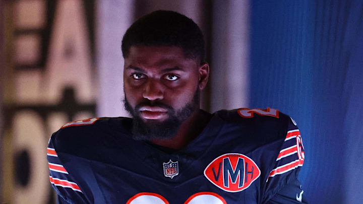 Oct 19, 2025; Chicago, Illinois, USA; Chicago Bears cornerback Tyrique Stevenson (29) takes the field before the game against the New Orleans Saints at Soldier Field. Mandatory Credit: Mike Dinovo-Imagn Images
