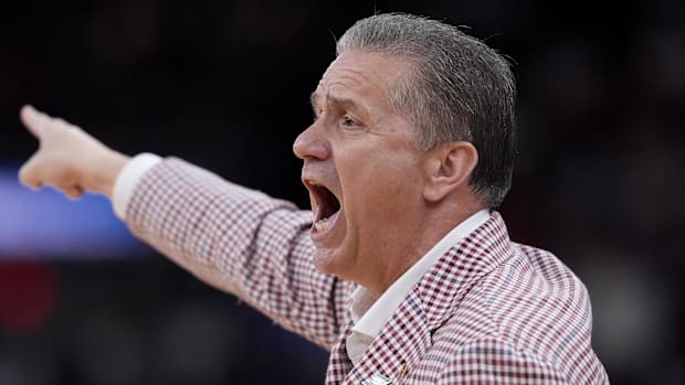 Razorbacks coach John Calipari during the first half of a second round men’s NCAA Tournament game