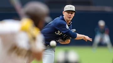 Seattle Mariners starting pitcher Emerson Hancock (26) throws a pitch during the first inning against the San Diego Padres at Petco Park on May 17.