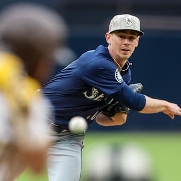 Seattle Mariners starting pitcher Emerson Hancock (26) throws a pitch during the first inning against the San Diego Padres at Petco Park on May 17.