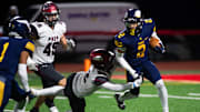 Central Catholic's Xxavier Thomas (2) returns a kick in the first half of the PIAA Class 6A football championship game against St. Joseph's Prep at Cumberland Valley High School, Saturday, Dec. 7, 2024, in Silver Spring Township, Pa.