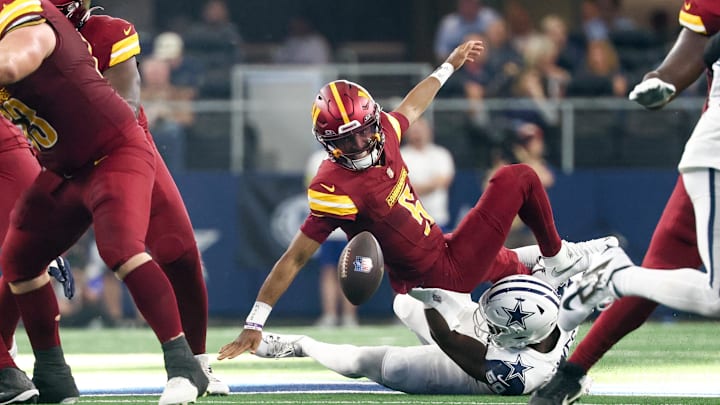 Jayden Daniels suffered a hamstring injury on Sunday afternoon. Jayden Daniels suffered a hamstring injury on Sunday afternoon.