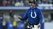 Nov 30, 2025; Indianapolis, Indiana, USA; Indianapolis Colts head coach Shane Steichen during the first half against the Houston Texans at Lucas Oil Stadium. Mandatory Credit: Robert Goddin-Imagn Images