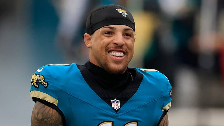 Jacksonville Jaguars wide receiver Parker Washington (11) runs on the field before an NFL football matchup at EverBank Stadium, Sunday, Jan. 4, 2026, in Jacksonville, Fla. The Jaguars defeated the Titans 41-7, capturing the AFC South title. 
