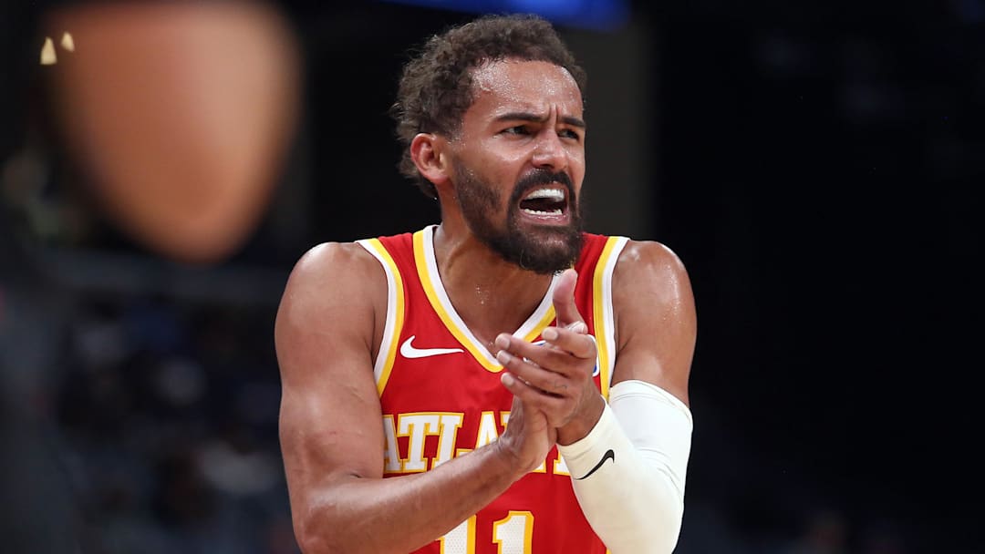 Atlanta Hawks guard Trae Young reacts during the third quarter against the Memphis Grizzlies at FedExForum/
