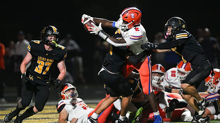 Olentangy Orange reaches across the goal line and scores Oct. 10, 2025, at Upper Arlington. Olentangy Orange reaches across the goal line and scores Oct. 10, 2025, at Upper Arlington.
