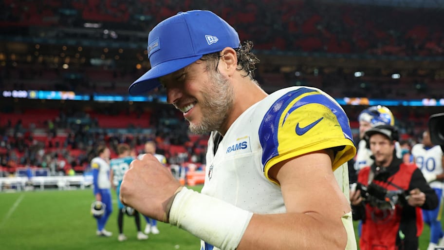 Los Angeles Rams quarterback Matthew Stafford celebrates after their win