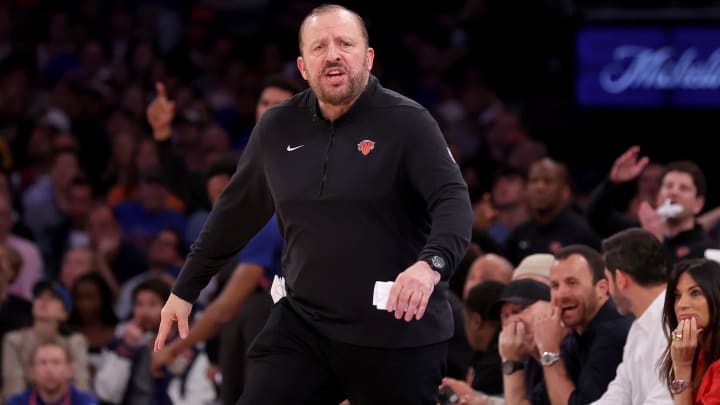 May 19, 2024; New York, New York, USA; New York Knicks head coach Tom Thibodeau coaches against the Indiana Pacers during the second quarter of game seven of the second round of the 2024 NBA playoffs at Madison Square Garden. Mandatory Credit: Brad Penner-USA TODAY Sports