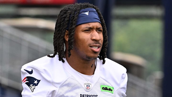 Jun 9, 2025; Foxborough, MA, USA; New England Patriots wide receiver Kyle Williams (18) walks to the practice fields at Gillette Stadium. Mandatory Credit: Eric Canha-Imagn Images