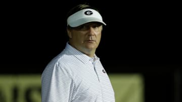 Georgia football coach Kirby Smart stopped by to watch some of the second half during a GHSA high school football game between Athens Academy and Commerce in Commerce, Ga., on Friday, Sept. 20, 2024.