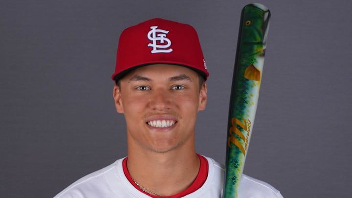 Feb 20, 2025; Jupiter, FL, USA;  St. Louis Cardinals infielder JJ Wetherholt (87). Mandatory Credit: Jim Rassol-Imagn Images