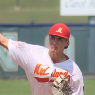 Luke LaCourse fires a pitch.