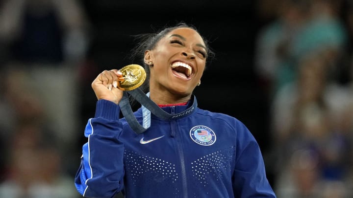 Simone Biles wore Nike Air Max sneakers on the medal stand.