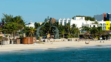 View from the ferry to Cozumel of Playa del Carmen on the...