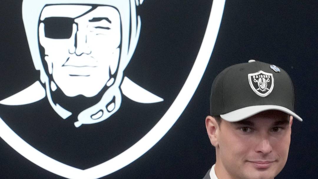 Apr 24, 2026; Henderson, NV, USA; Las Vegas Raiders quarterback Fernando Mendoza speaks at introductory press conference at Intermountain Health Performance Center after being selected as the No. 1 pick in the 2026 NFL Draft. Mandatory Credit: Kirby Lee-Imagn Images