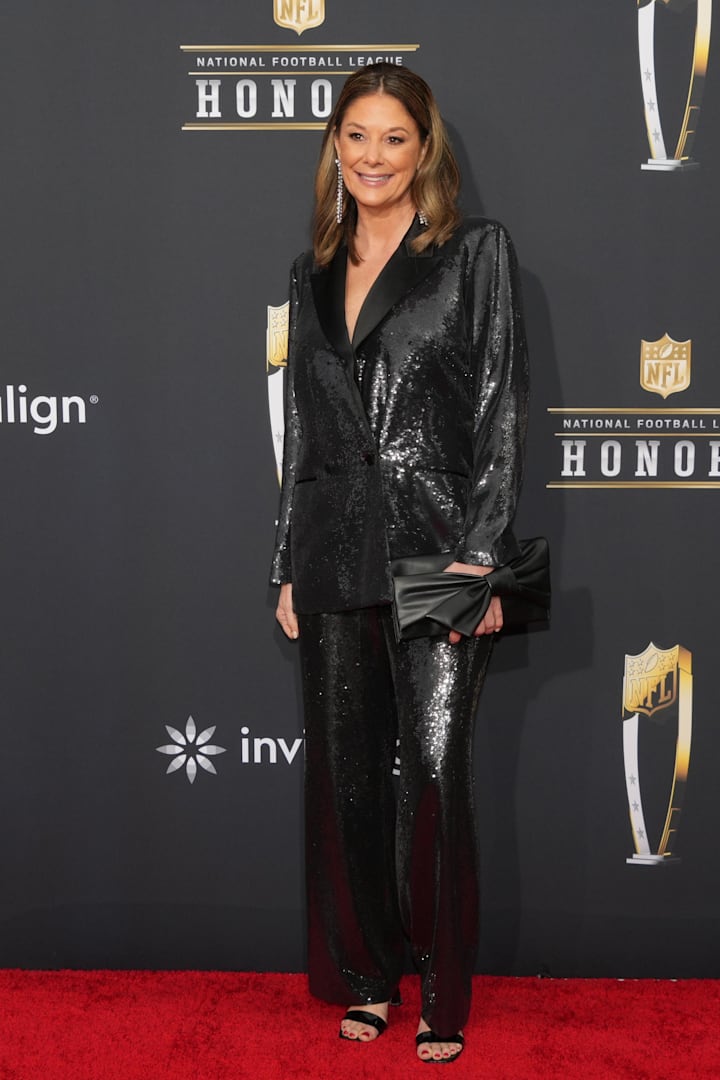 Randi Mahomes on the red carpet before the NFL Honors show at Resorts World Theatre.