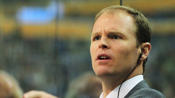 Mar 24, 2012; Buffalo, NY, USA; Buffalo Sabres coach Kevyn Adams during the game against the Minnesota Wild at the First Niagara Center. Sabres beat the Wild 3-1. Mandatory Credit: Kevin Hoffman-Imagn Images