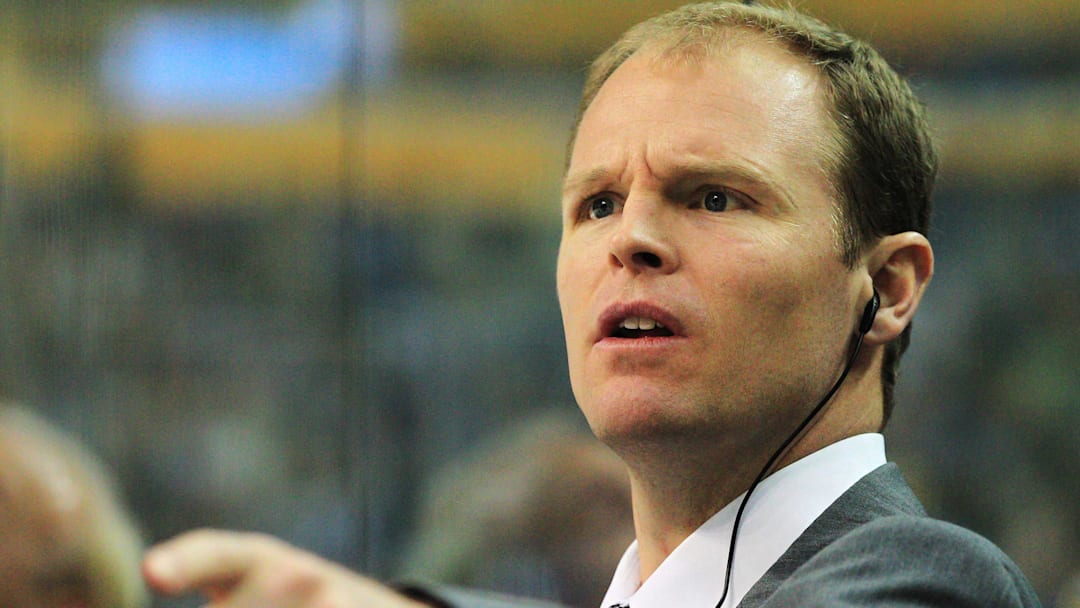 Mar 24, 2012; Buffalo, NY, USA; Buffalo Sabres coach Kevyn Adams during the game against the Minnesota Wild at the First Niagara Center. Sabres beat the Wild 3-1. Mandatory Credit: Kevin Hoffman-Imagn Images
