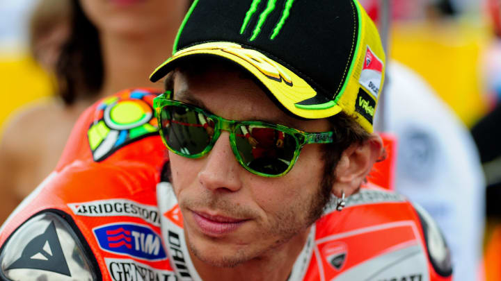 August 26, 2012; Brno, CZECH REPUBLIC; MotoGP rider Valentino Rossi (ITA) looks on prior to the Czech Republic Grand Prix at Automotodrom Brno. Mandatory Credit: Matt Kartozian-USA TODAY Sports