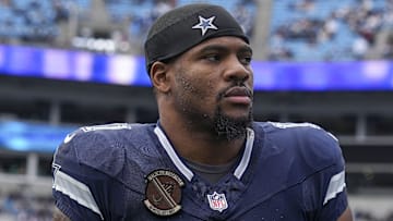 Dec 15, 2024; Charlotte, North Carolina, USA; Dallas Cowboys linebacker Micah Parsons (11) walks onto the field during the first quarter against the Carolina Panthers at Bank of America Stadium. Mandatory Credit: Jim Dedmon-Imagn Images