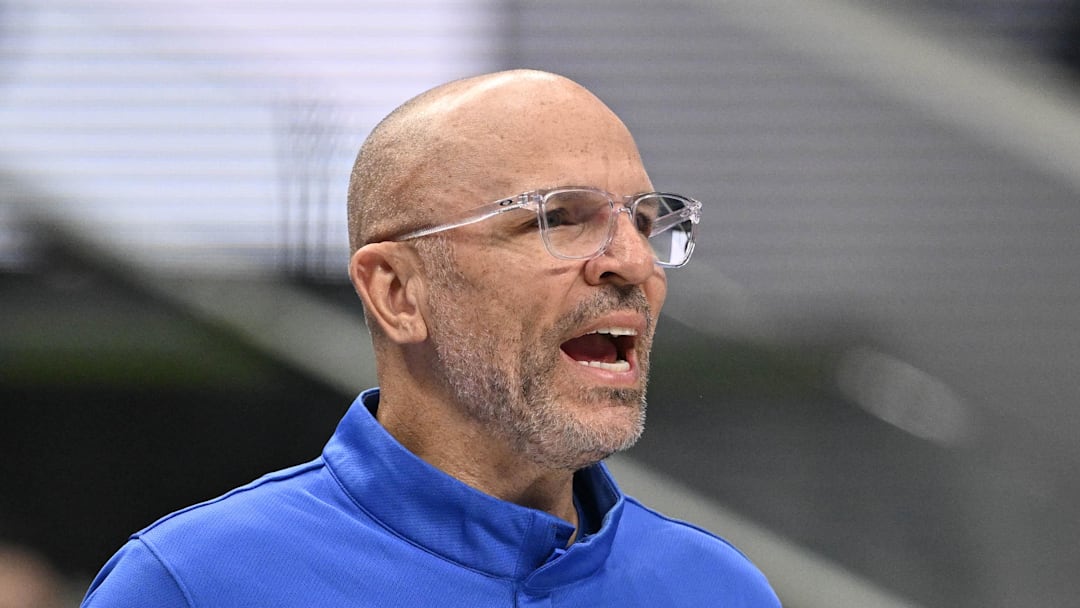 Mar 1, 2026; Dallas, Texas, USA; Dallas Mavericks head coach Jason Kidd looks on during the second half against the Oklahoma City Thunder at the American Airlines Center. Mandatory Credit: Jerome Miron-Imagn Images