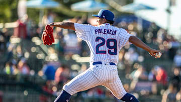 Daniel Palencia pitches during the South Bend Cubs vs. Peoria Chiefs minor league baseball game