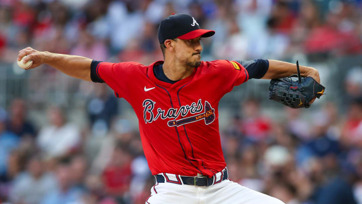 Atlanta Braves starting pitcher Charlie Morton (50) throws against the Pittsburgh Pirates in the second inning at Truist Park on June 28.