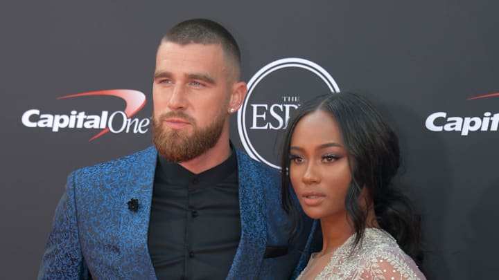 Kansas City Chiefs tight end Travis Kelce and Kayla Nicole arrive for the 2018 ESPYS at Microsoft Theatre. Kansas City Chiefs tight end Travis Kelce and Kayla Nicole arrive for the 2018 ESPYS at Microsoft Theatre.