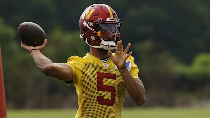 Commanders QB Jayden Daniels is the third quarterback coming off the board based on FantasyPros ADP data.