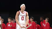 Nov 28, 2024;  Paradise Island, Bahamas, BHS; Oklahoma Sooners guard Jeremiah Fears (0) reacts after the game against the Arizona Wildcats in the Imperial Arena at the Atlantis Resort.  Mandatory Credit: Kevin Jairaj-Imagn Images