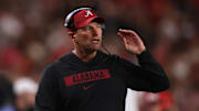 Sep 27, 2025; Athens, Georgia, USA; Alabama Crimson Tide head coach Kalen DeBoer looks on in the second half against the Georgia Bulldogs at Sanford Stadium. Mandatory Credit: Brett Davis-Imagn Images