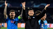 Giovanni Di Lorenzo and Kim Min-jae of SSC Napoli celebrate...