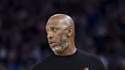 Mar 10, 2025; San Francisco, California, USA; Portland Trail Blazers head coach Chauncey Billups watches the game against the Golden State Warriors during the third quarter at Chase Center. Mandatory Credit: John Hefti-Imagn Images