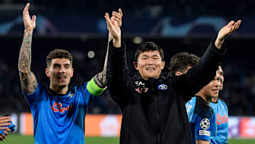 Giovanni Di Lorenzo and Kim Min-jae of SSC Napoli celebrate...