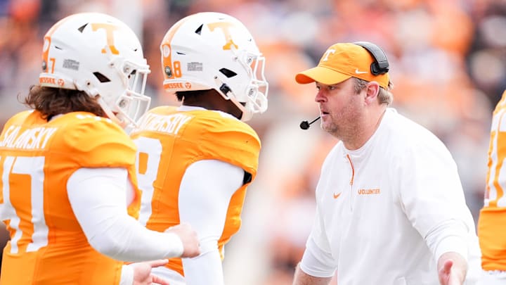 Tennessee head coach Josh Heupel during a college football game between Tennessee and UTEP at Neyland Stadium in Knoxville, Tenn., Saturday, Nov. 23, 2024.