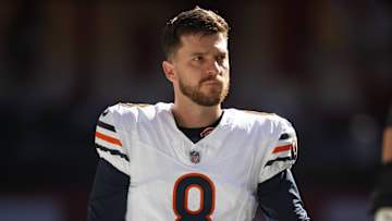 Nov 3, 2024; Glendale, Arizona, USA; Chicago Bears kicker Cairo Santos (8) against the Arizona Cardinals at State Farm Stadium. Mandatory Credit: Mark J. Rebilas-Imagn Images