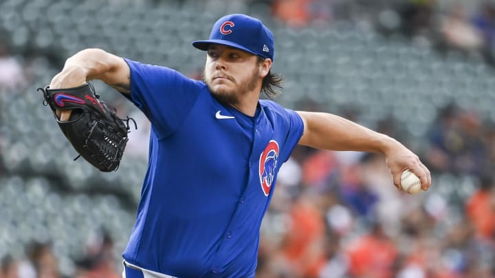 Jul 11, 2024; Baltimore, Maryland, USA;  Chicago Cubs pitcher Justin Steele (35) throws a first inning pitch against the Baltimore Orioles at Oriole Park at Camden Yards. Mandatory Credit: Tommy Gilligan-USA TODAY Sports