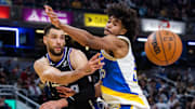 Dec 8, 2025; Indianapolis, Indiana, USA; Sacramento Kings guard Zach LaVine (8) passes the ball while Indiana Pacers guard Ethan Thompson (55) defends in the second half at Gainbridge Fieldhouse.