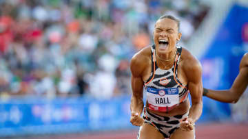 Anna Hall wins the women’s decathlon during day four of the U.S. Olympic Track & Field Trials Monday, June 24, 2024, at Hayward Field in Eugene, Ore.