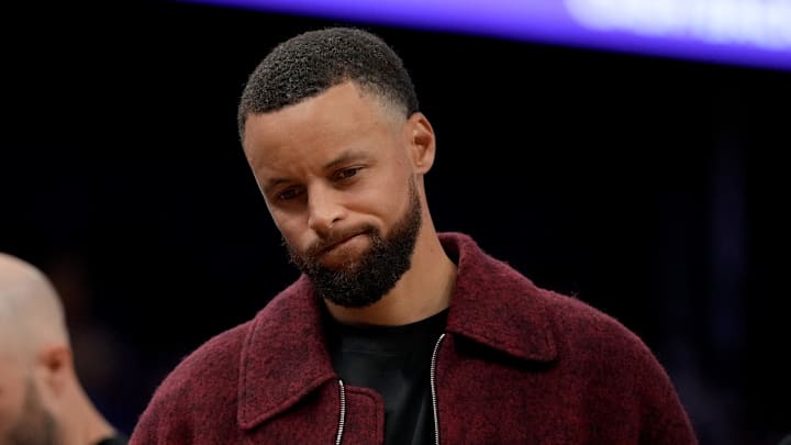 Mar 13, 2026; San Francisco, California, USA; Golden State Warriors guard Stephen Curry (30) stands near the team bench during a timeout against the Minnesota Timberwolves in the third quarter at the Chase Center. Mandatory Credit: Cary Edmondson-Imagn Images