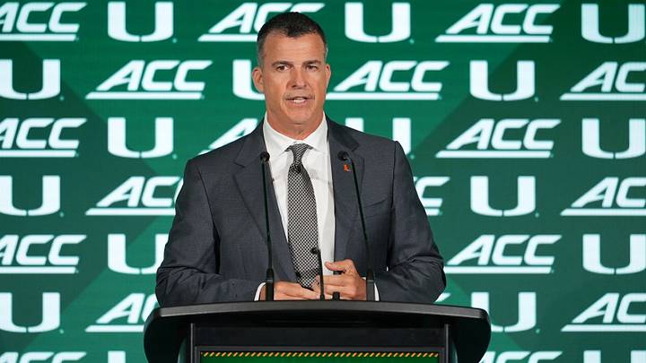 Jul 15, 2026; Charlotte, NC, USA;   Miami head coach Mario Cristobal speaks to the media during ACC Media Days at Hilton Charlotte Uptown. Mandatory Credit: Jim Dedmon-Imagn Images