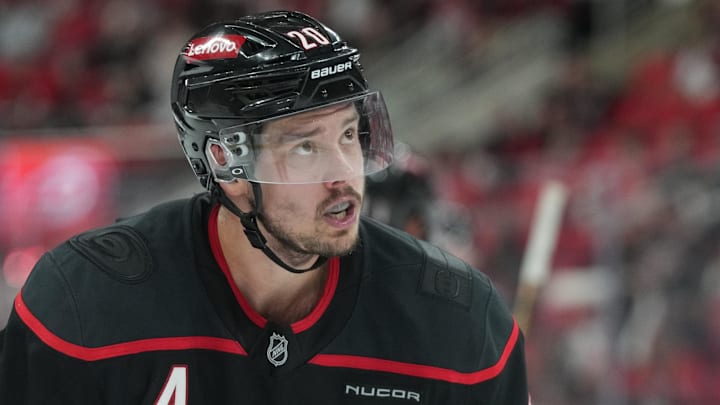 Carolina Hurricanes forward Sebastian Aho looks on during the third period against the Florida Panthers.